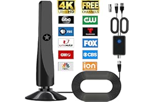 SYENGKKY TV Antenna for Smart TV Indoor - TV Antenna, 2024 Upgraded TV Antenna for Local Channels 300+ Miles Range with Amplifier Signal Booster, 360 Reception, Support 4K 1080p All TVs, 16FT Coax Cable