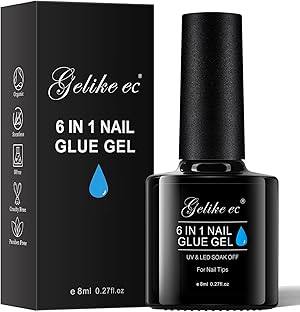 Gelike ec Nagelkleber Für Kunstnägel 6 in 1Clear Extra Stark Nail Glue Für Press On Nail Glue Gel For Nail Tips Nagelkleber Gel Für Fake Nails-Brauchen Ausharten Unter UV Nagellampe 8ML