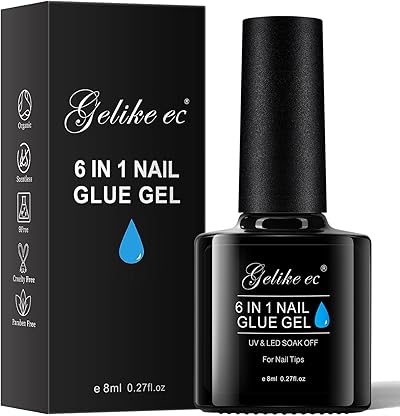 Gelike ec Nagelkleber Für Kunstnägel 6 in 1Clear Extra Stark Nail Glue Für Press On Nail Glue Gel For Nail Tips Nagelkleber Gel Für Fake Nails-Brauchen Ausharten Unter UV Nagellampe 8ML