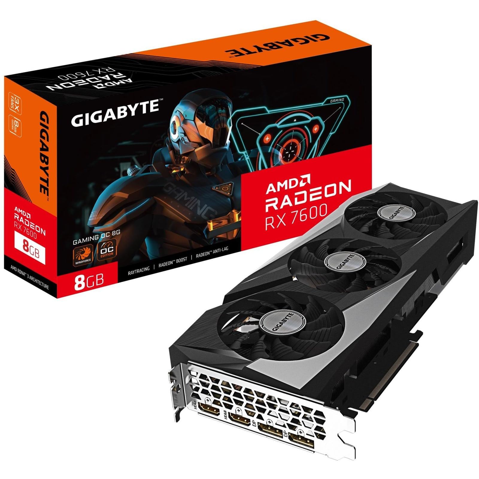 Gigabyte Radeon RX 7600 GAMING OC 8G Graphics Card - 8GB GDDR6, 128bit, PCI-E 4.0, 2755 MHz Core Clock, 2 x DisplayPort, 2 x HDMI, GV-R76GAMING OC-8GD