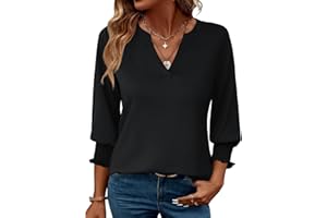 LOMON Women's 2026 Fashion Tops 3/4 Length Sleeve Business Casual Blouses Summer Tees Shirts