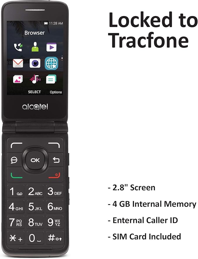 Tracfone CarrierLocked Alcatel MyFlip 4G Prepaid Flip Phone Black