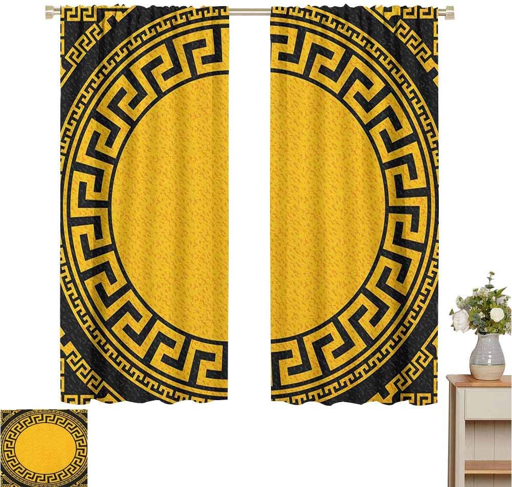 June Gissing Greek Key Curtains Sun Inspired Big Circle with Antique Fret and Triangular Ornaments Party Darkening Curtains W52 x L39 Charcoal Grey Marigold