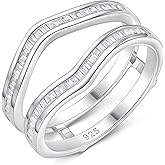 Newshe Jewellery Cubic Zirconia Ring Enhancers for Engagement Rings 925 Sterling Silver Curved Wedding Bands for Women Emerald Eternity Anniversary Bridal Size 5-10