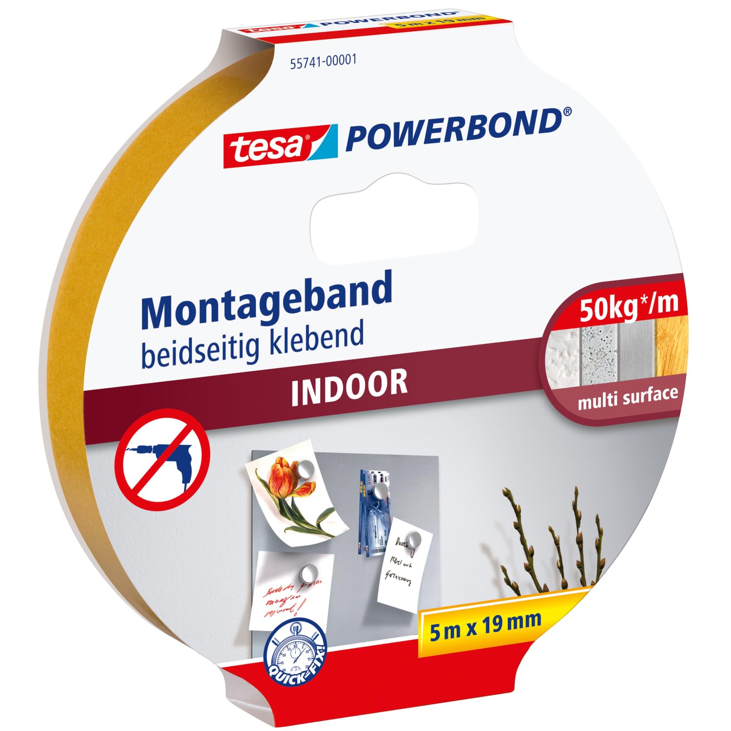 tesa UK Powerbond Indoor,5m x 19mm,55741-01-00