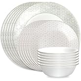 Corelle Vitrelle 18 Piece Glass Dinnerware Sets Service for 6, Triple Layer Chip &amp; Crack Resistant Glass Plate and Bowl Sets, Knox