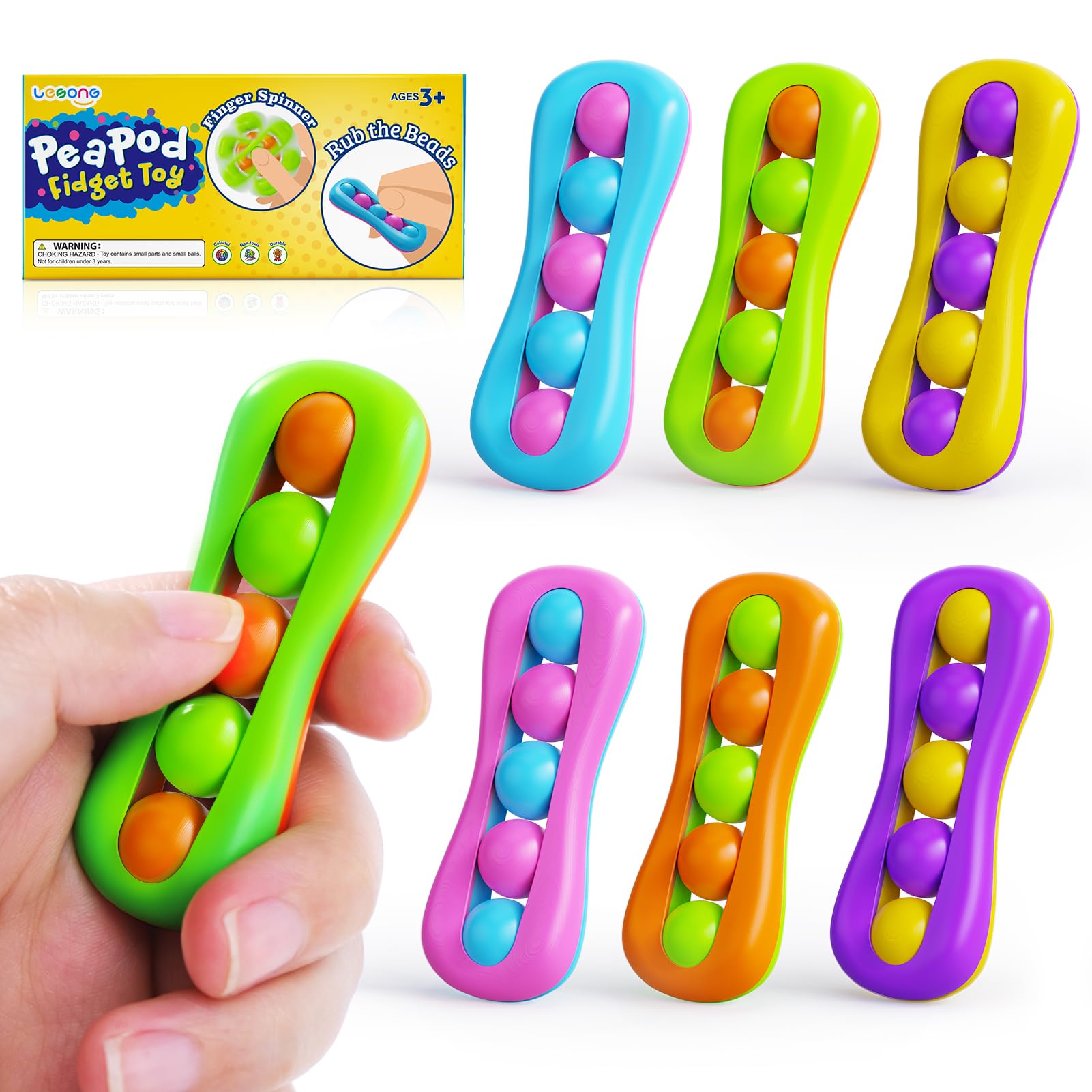 LESONG Fidget Sensory Toys for Kids: 6 Pack Colorful Finger Spinner Toys - Stress Relief ADHD Tools for Kids with Autism - Quiet Desk Fidgets for Classroom - Easter Basket Stuffers Egg Fillers