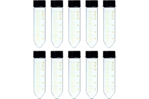 YUXUN YX Centrifuge Tube, 50ml Borosilicate Glass Material, Conical Bottom, Centrifuge Vials with Printed Graduation and Black Screw Cap, No-Leak, Non-Sterile (50ml, Pack of 10)