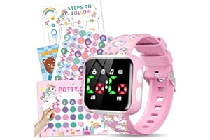 Etuwoe Potty Training Watch & Chart for Toddler Girls: Adjustable Volume Potty Watches for Kids Unicorn Potty Training Chart with Reward Stickers Toilet Training Tools Gifts for Girl (Pink)