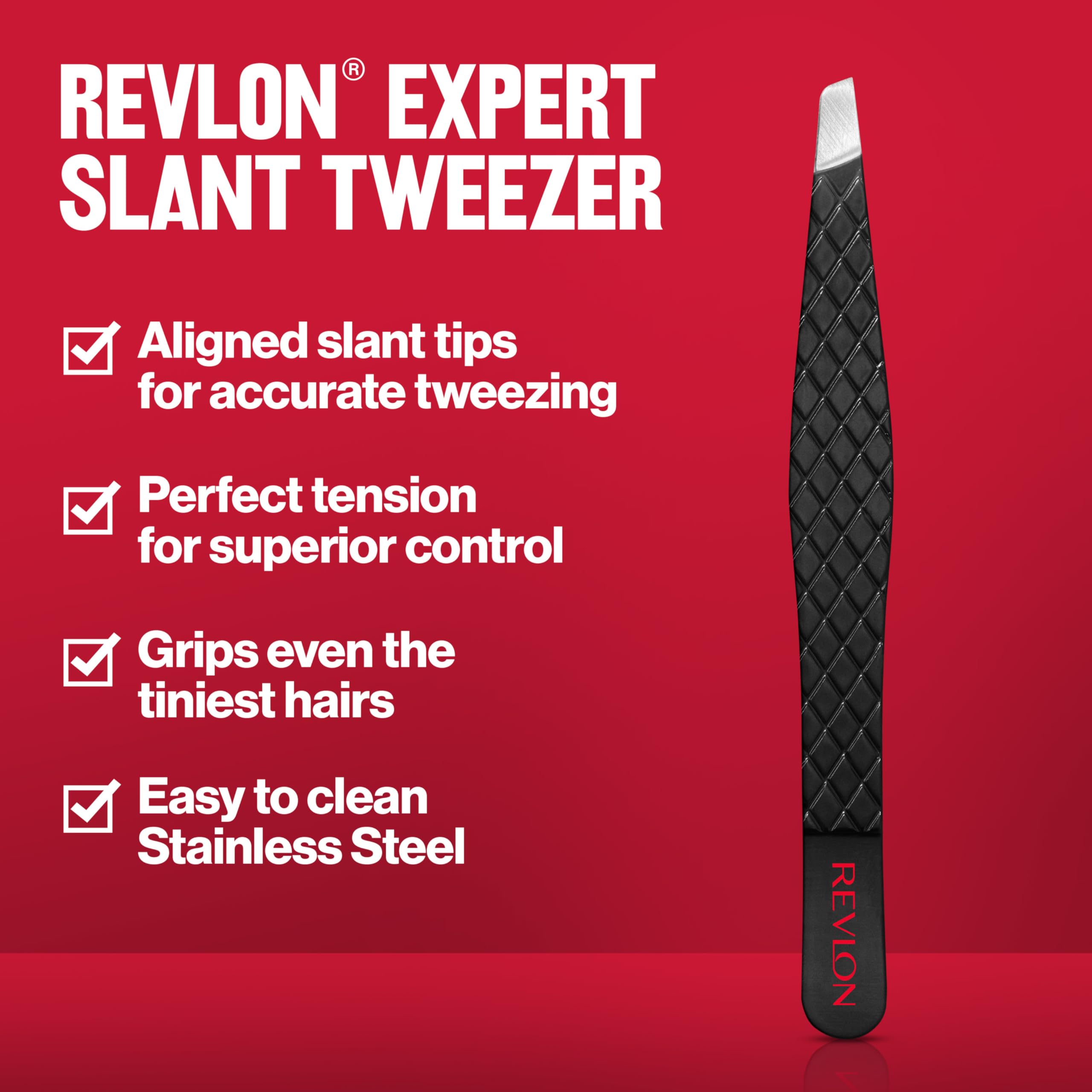 Revlon Expert Slant Tweezer, High Precision For Easy Hair Removal, Made With Stainless Steel, Stocking Stuffer for Women & Men, 1 count