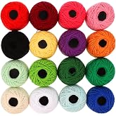 Gatuida 16 Rolls Cotton Yarn Threads Balls, Crochet Embroidery Floss, Assorted Colors, Cross Stitch Threads for DIY Crafts Sewing, 45 Meters Per Roll