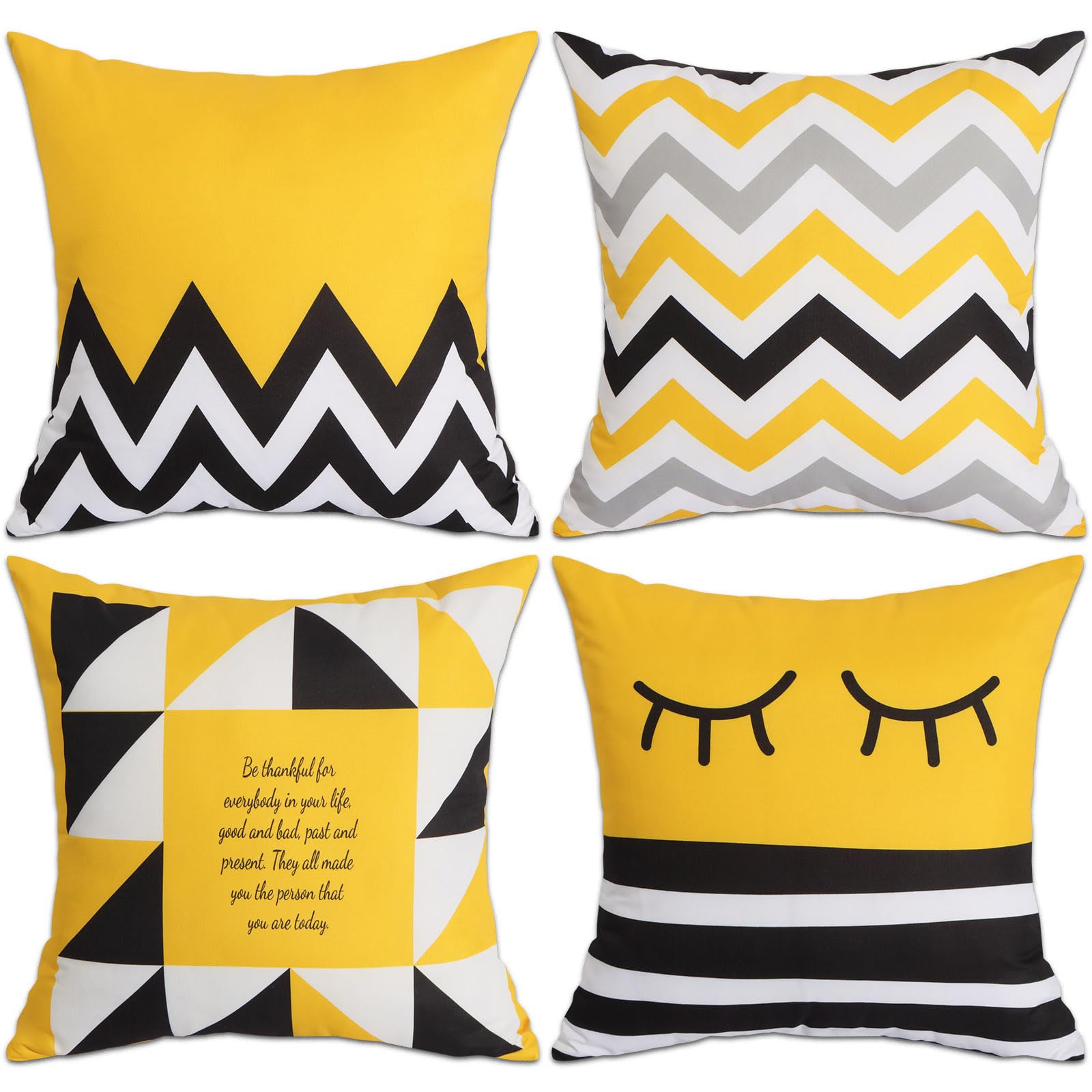 Betadistor Cushion Covers 18 x 18 Inch Set of 4 Yellow Square Decorative 45 x 45 cm Pillowcases for Sofa Bedroom Living room, Yellow, 504-0069