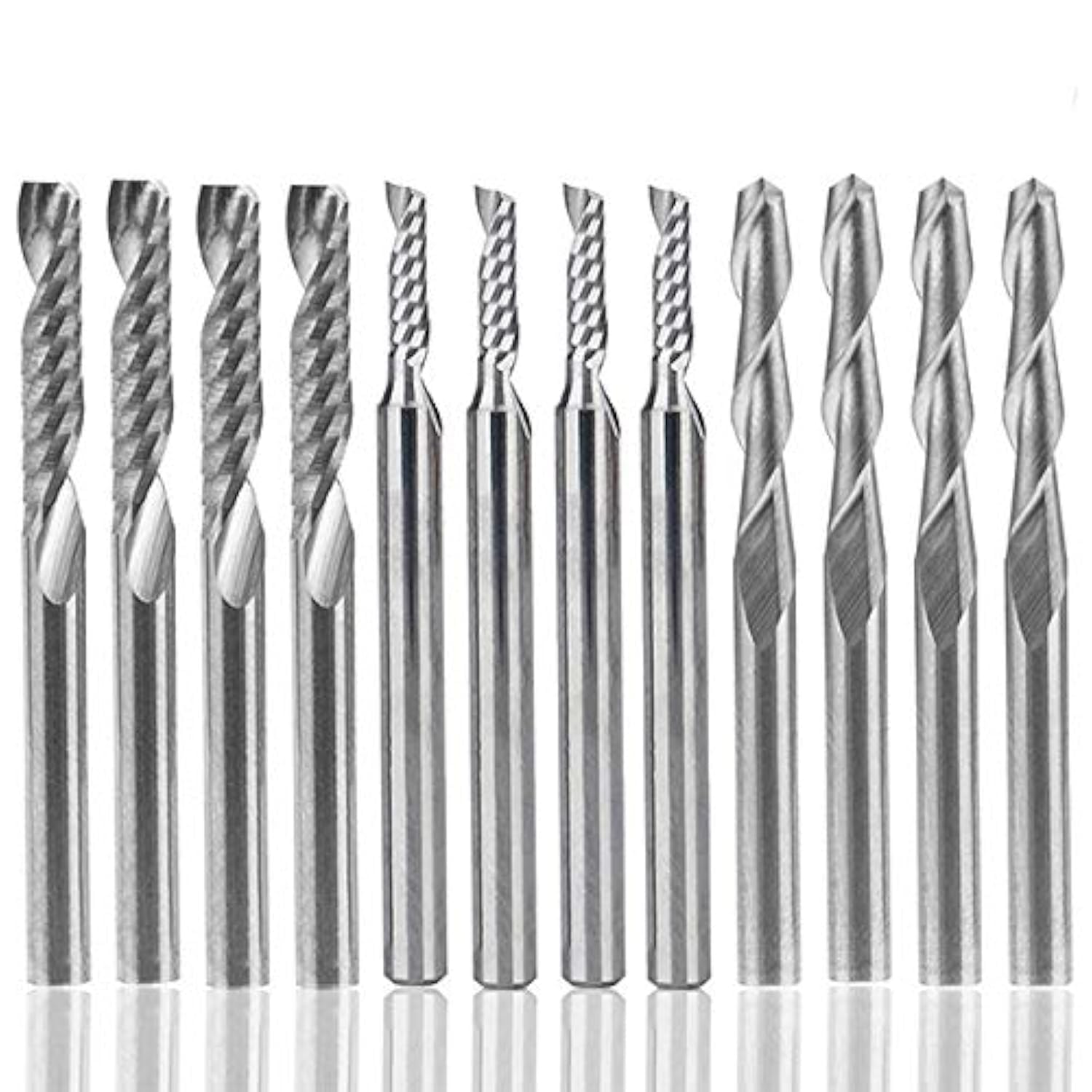 12 PCS Carbide END Mill Cutter, AFUNTA 4 PCS 1/8" CNC Router Bits Double Flute Tools + 8 PCS 1 Flute Single Edged Milling Cutter (2 Types) for Nylon, Resin, ABS, Acrylic, PVC, MDF, Hardwood