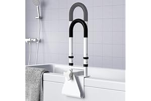 Adjustable Bathtub Safety Rail: Shower Grab Bar Handle for Seniors, Elderly, and Disabled, Fits 3.1 to 6.7 Inch Tub Walls, Ba