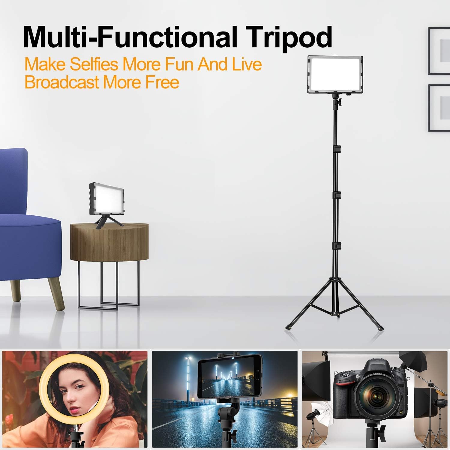 Emart LED Video Light 11 Brightness/4 Color Filters Dimmable Photography Continuous Table Top Lighting, Adjustable Tripod Stand, USB Portable Fill Light for Photo Studio Shooting : Camera & Photo