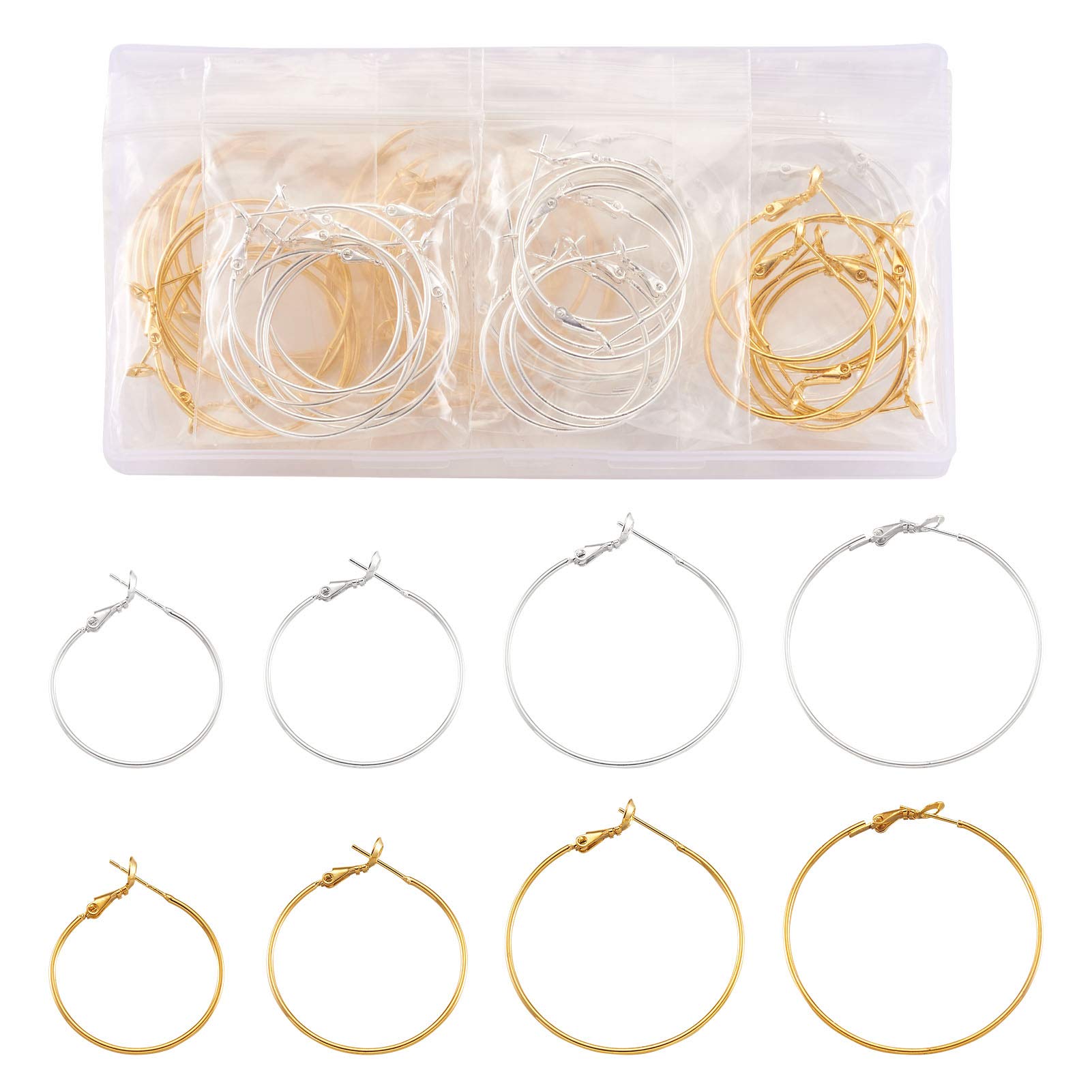 Cheriswelry 64pcs Brass Beading Earring Hoops Gold Silver for DIY Jewellery Making(30mm/35mm/40mm/45mm)