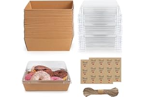 CINCCOKE Charcuterie Boxes 20 Pack with Clear Lids, Square Disposable Paper Food Containers to Go Bakery Boxes for Strawberries, Cake Slice, Desserts, Donuts, Party, Wedding, Outdoors and Home Use (Brown)