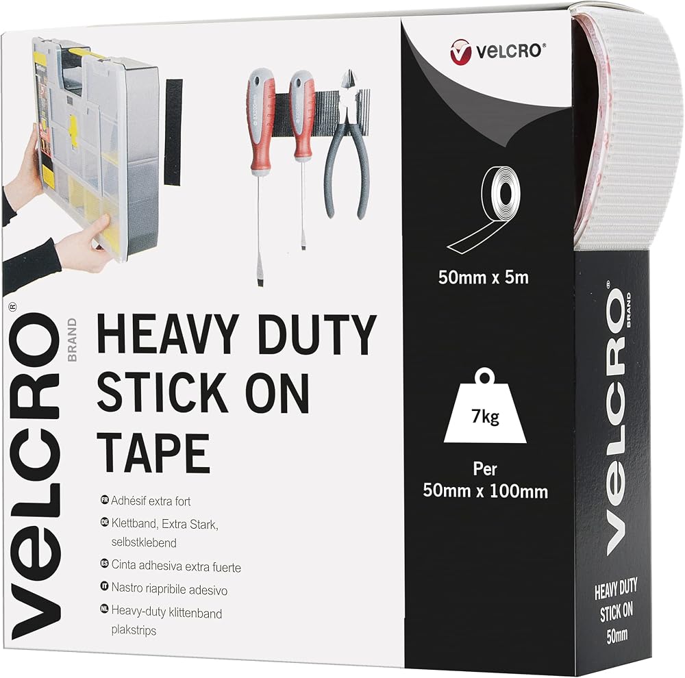 VELCRO Brand Heavy Duty Stick On 50mm x 5m White Tape