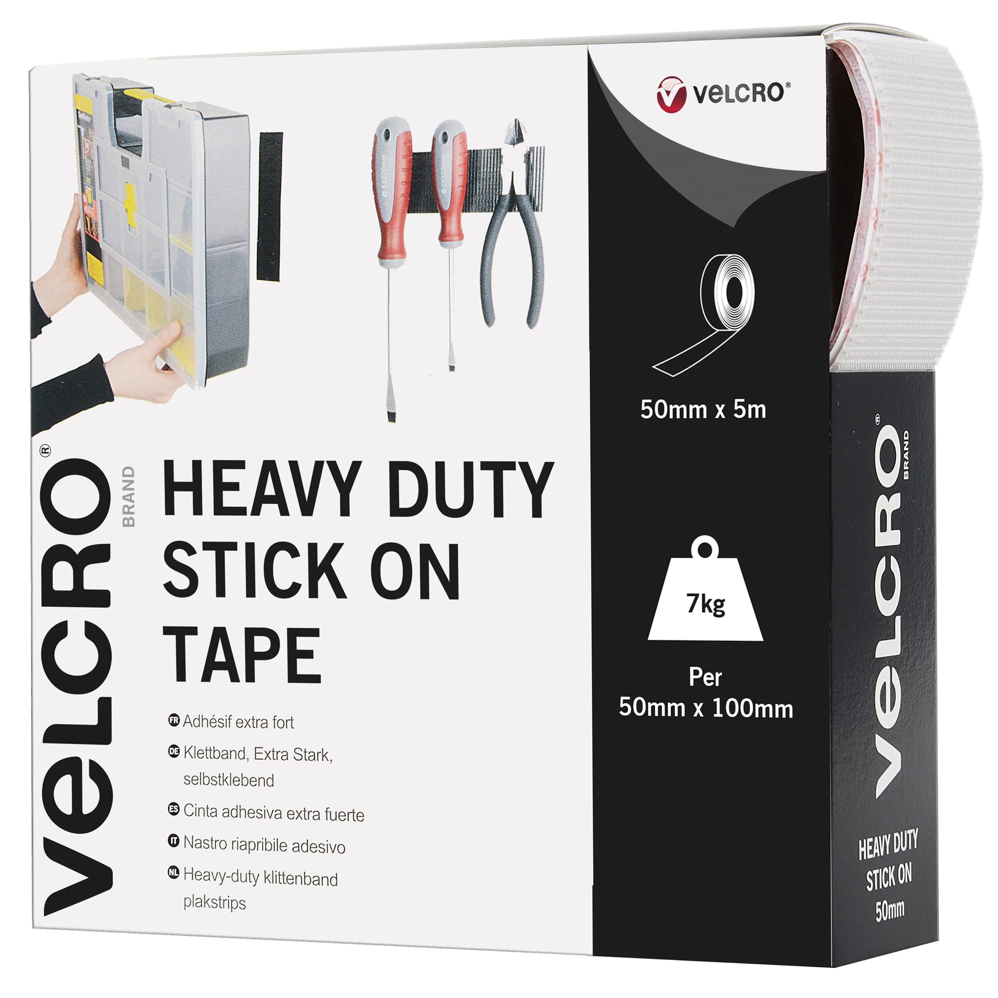 VELCRO Brand - Heavy Duty Stick On | Superior Holding Power Indoors & Outdoor Use | 50mm x 5m Tape | White