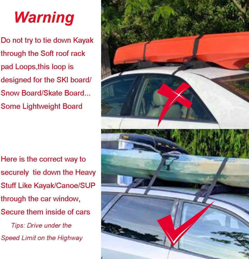 Alfa Gear Universal Extra Long Lightweight Anti-Vibration Roof Rack pad for SUP/Snow Board/Ski Board with Hood Loop and Truck Straps Products Size 37.8"X4.5"X3.1" 2 pcs/Set Black: Automotive