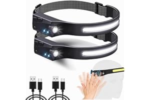 FULLIKES Headlamp Rechargeable - 2 Pack Light Buddy Headlight, 230° Wide Beam Head Lights for Forehead with Motion Sensor, Waterproof 230 LED Headlamps for Running Fishing, Cycling, Camping