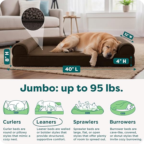 FURHAVEN ORTHOPEDIC DOG BED FOR LARGE DOGS W/ REMOVABLE BOLSTERS & WASHABLE COVER, FOR DOGS UP TO 95 LBS – PLUSH & SUEDE SOFA – ESPRESSO, JUMBO/XL