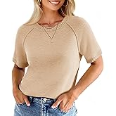 Cicy Bell Womens Short Sleeve Sweater Crewneck Knit Tops Fall Casual Loose Pullovers Shirts