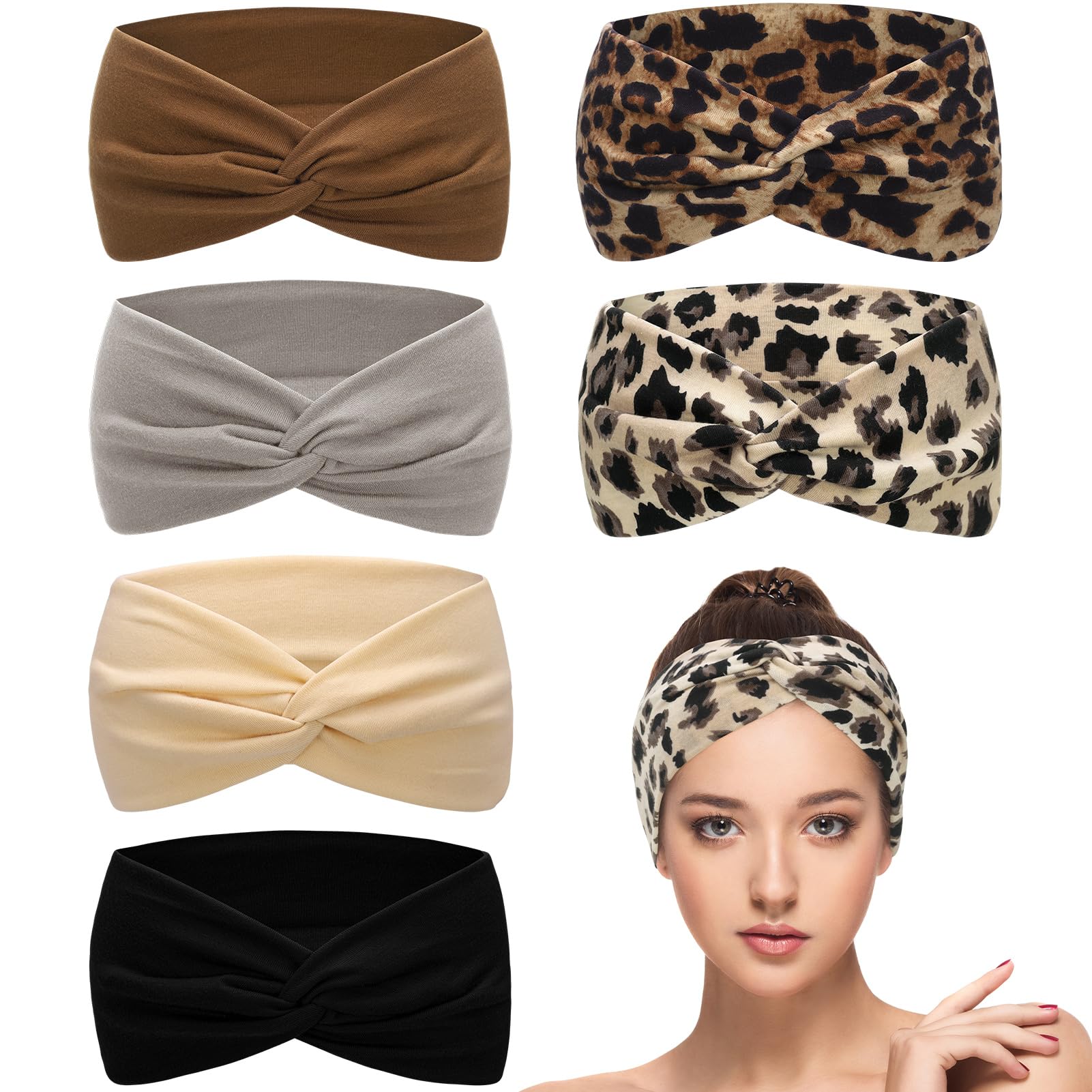 6 Pcs Headbands for Women's Hair, Elastic Head Bands Wide Soft Ladies Headband Boho Fashion Knotted Head Bands Hair Accessories for Women