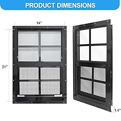 NeatiEase 2 Pack Shed Window with Black Frame, 14 x