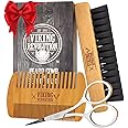 Viking Revolution Beard Comb & Beard Brush Set for Men - Natural Boar Bristle Brush and Dual Action Pear Wood Comb w/Velvet T