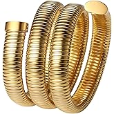 Cupimatch Snake Chunky Cuff Bracelet: Women's 14K Gold-Plated Stainless Steel with Cubic Zirconia Adjustable Bracelet