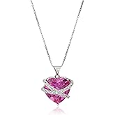Amazon Essentials Sterling Silver Created Pink and White Sapphire Wrapped Heart Pendant Necklace , (previously Amazon Collection)