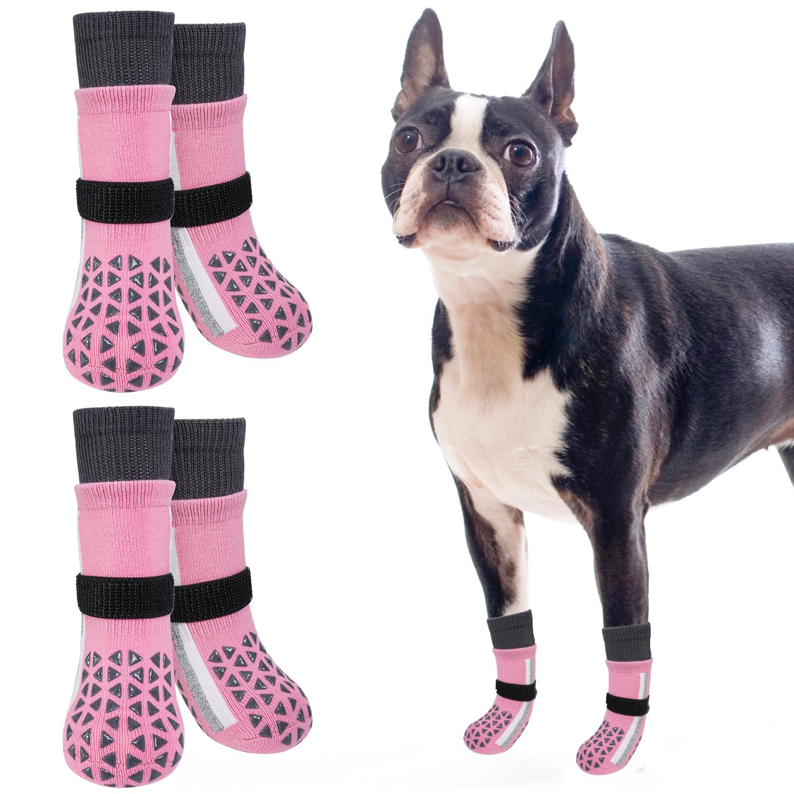 Photo 1 of SCENEREAL Anti Slip Dog Socks for Hot Pavement to Prevent Licking Paws, Long Sporty Style Reflective Dog Grip Socks for Hardwood Floors, Dog Shoes Booties&Paw Protector for Medium Senior Dog, Pink M