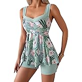 B2prity Tankini Swimsuits for Women Tummy Control Two Piece Bathing Suits Floral Skirt Top with Modest Boyshorts