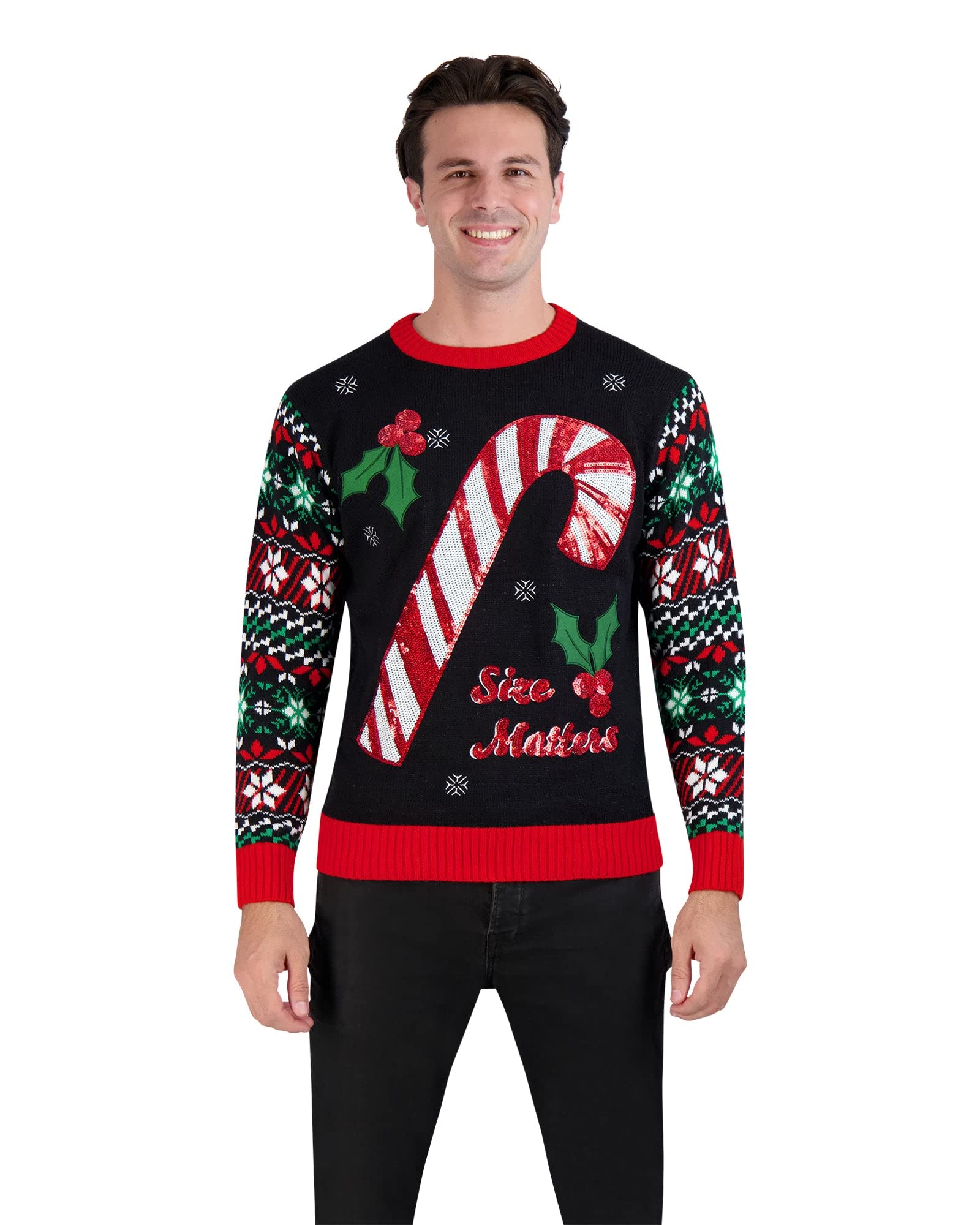 Holiday Hype Men's Festive Ugly Christmas Holiday Party Pull Over Sweater, Size Matters, Small Image