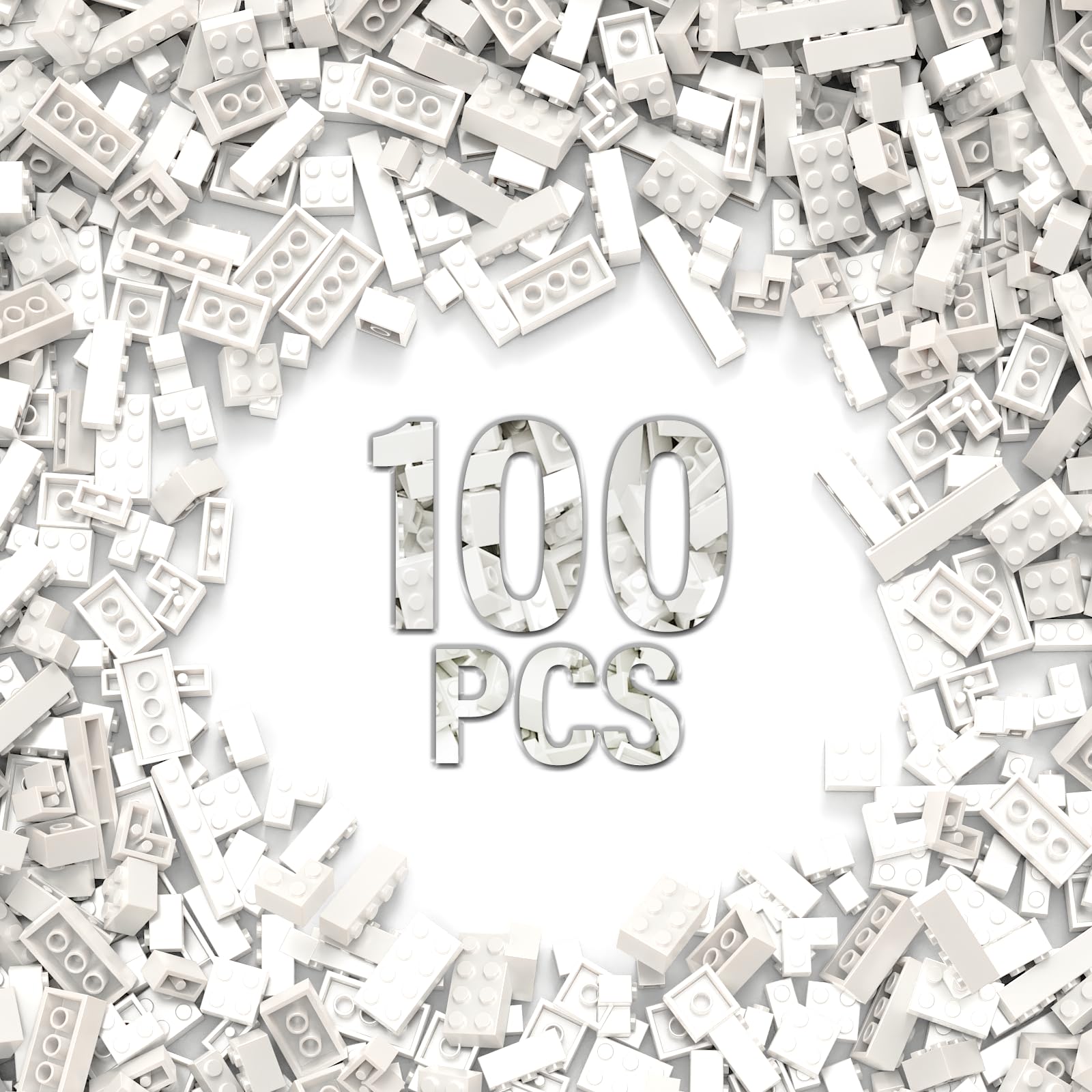 Photo 1 of 100 Piece Classic Building Blocks, Compatible with Lego, White Bricks in Bulk