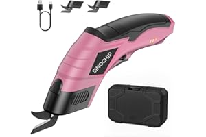 SINOCHIP Electric Scissors for Cardboard Cutting, 3000mAh cell 12000RPM High-Power Box Cutter with Dual Blades & Safety Lock Suitable for fabrics, cardboard, plastics, leather, Rebar Cutters（pink ）