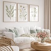 Baccone Botanical Wall Art Flower Wall Decor Vintage Wildflower Canvas Wall Art Set of 3 Watercolor Plant Pictures Boho Floral art Prints Farmhouse Artwork for Room Bedroom 12x16 Inch Unframed