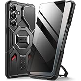 TONGATE Magnetic for Samsung Galaxy S25 FE Case with Privacy Screen Protector, [Compatible with MagSafe][Camera Protective Cover][Military-Grade Protection] Ring Stand Phone Case S25 FE 6.7", Black