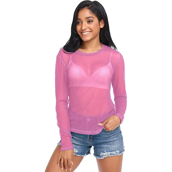 トップス SLIGHT VOGUE Sheer Long Sleeve T-shirt Women Long Flare Sleeve See Through Crop Tops Vintage