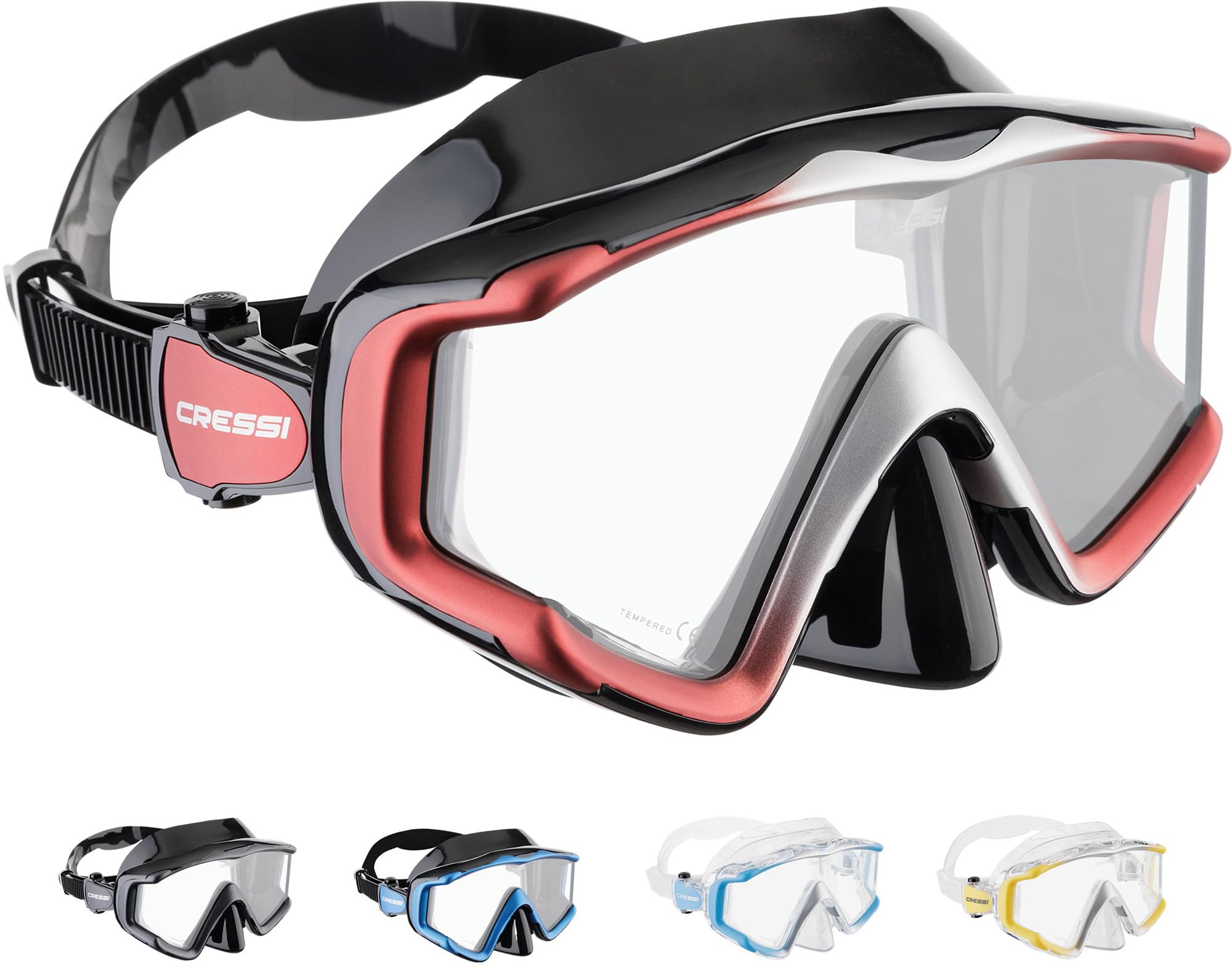 Cressi Liberty Triside Snorkel Mask - Panoramic 3-Glass Vision Diving Mask - Unisex Adult - One Size, Black