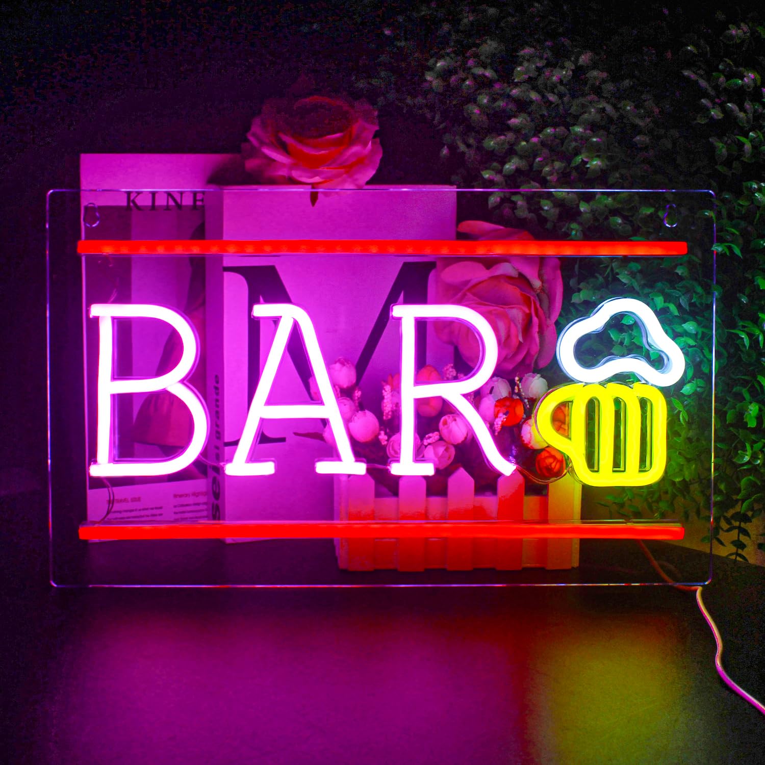 Looklight BAR Neon Sign - USB LED Sign for Wall Decor - Yellow, Pink - Bar, Nightclub, Restaurant, Festival, Wedding, Party Sign