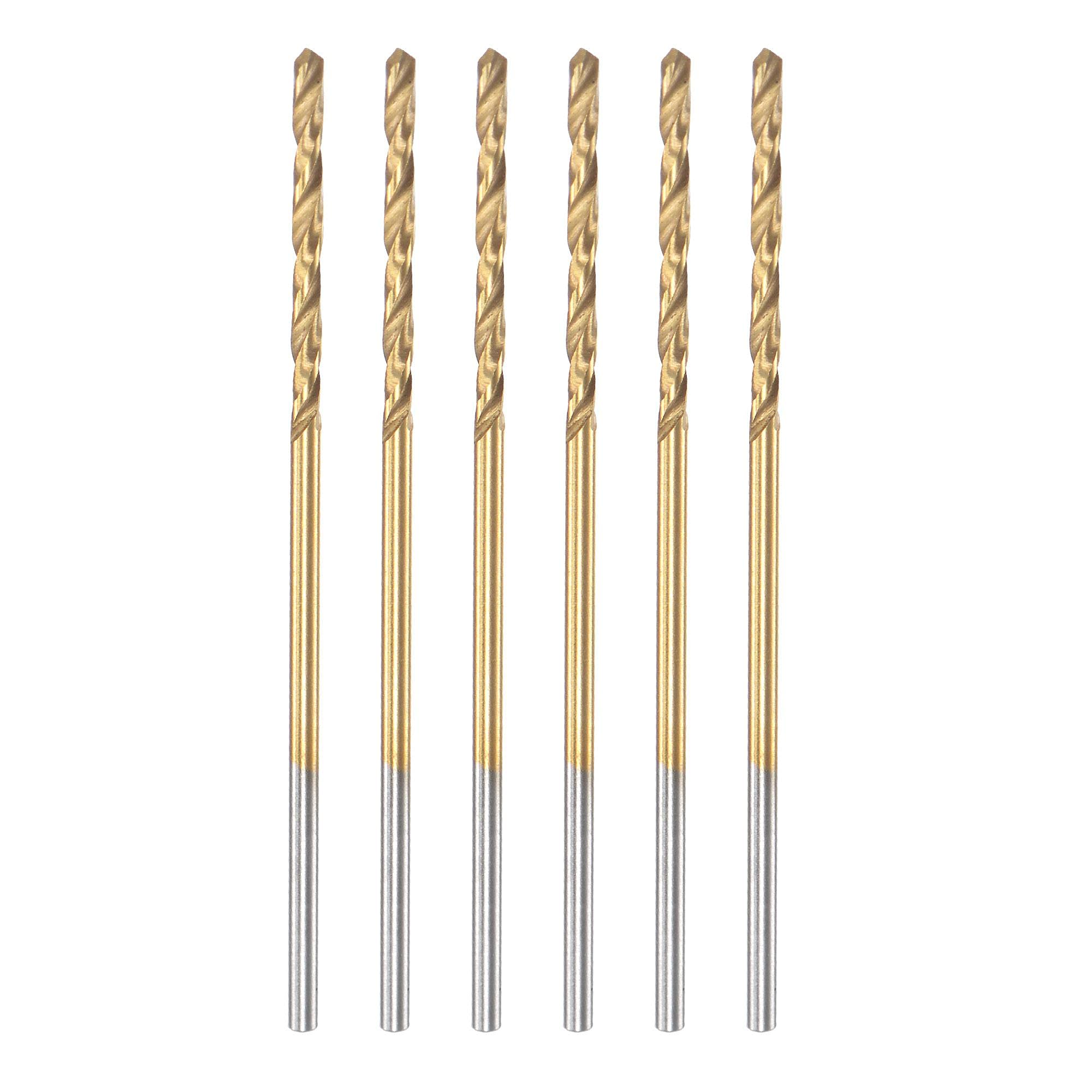 sourcing map High Speed Steel Straight Shank Twist Drill Bit Fully Ground Titanium Coated 1.1mm Drill Diameter 36mm Total Length 15mm Drill Bit Length 6 Pcs