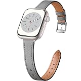 Charlam Compatible with Apple Watch Bands for Women 41mm 40mm 38mm 42mm 44mm 45mm 46mm,Top Grain Soft Leather Bands Slim Wristband for iWatch SE,iWatch Series 11 10 9 8 7 6 5 4 3 2 1,Slate Gray/Silver