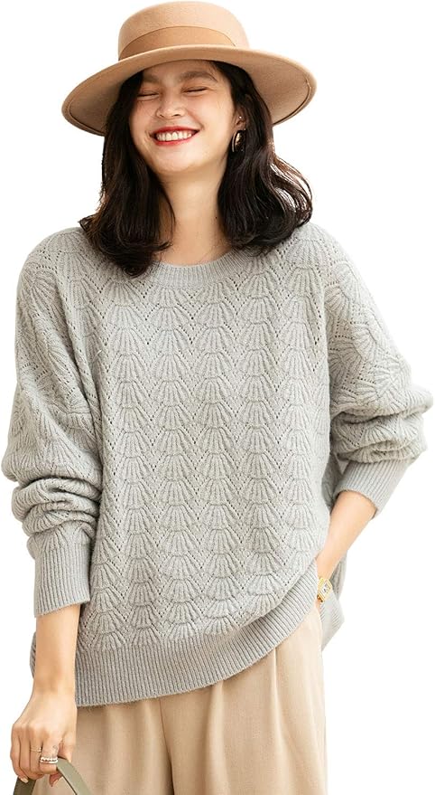 Amazon Yyihe レディースセーター ニット トップス 冬 長袖 ニットセーター 韓国 きれいめ シェル柄 トップス カットソー 秋 ゆったり 柔らかい 体型カバー グレー セーター 通販