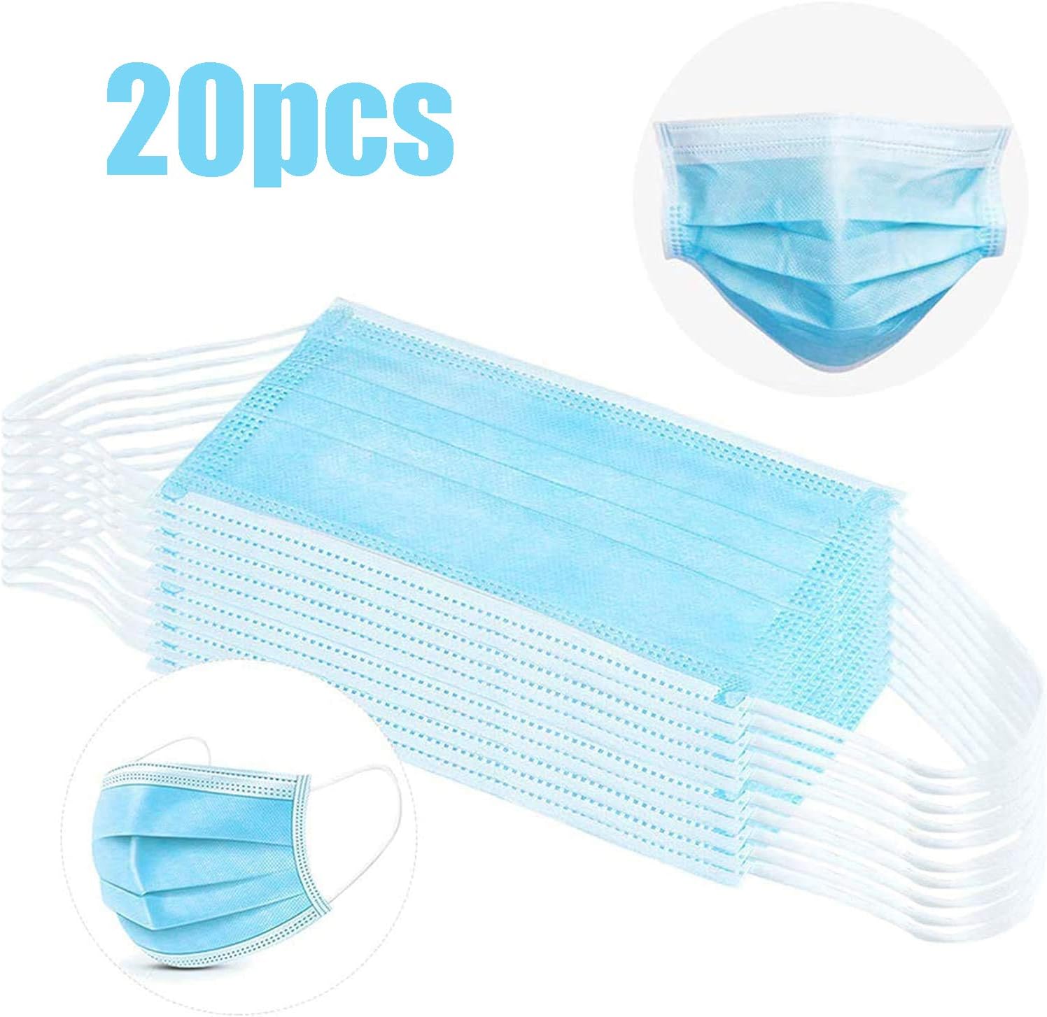 Face Mask Medical Disposable Masks 20PCS Earloop Mouth Mask Sanitary Surgical Masks for Dust Protection and Personal Health Comfortable Professional 3-Layer Anti Dust Breathable