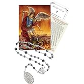 St Michael Chaplet Bead-Saint Michael Chaplet Rosary with St Michael The Archangel Prayer Card, Lord's Prayer Card | Black Beads Antique Style Rosary Beads Catholic for Women and Men | 3 Items Set