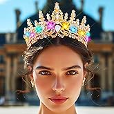 Kilshye Light Up Crown Gold Rhinestone Wedding Tiara Prom Costume Headband for Women