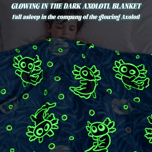 AXOLOTL BLANKET FOR BOYS GLOW IN THE DARK BLANKET BOYS KIDS THROW BLANKET AXOLOTL GIFTS DECOR ANIMAL SALAMANDER SOFT BLANKETS FOR GIRLS TEENS