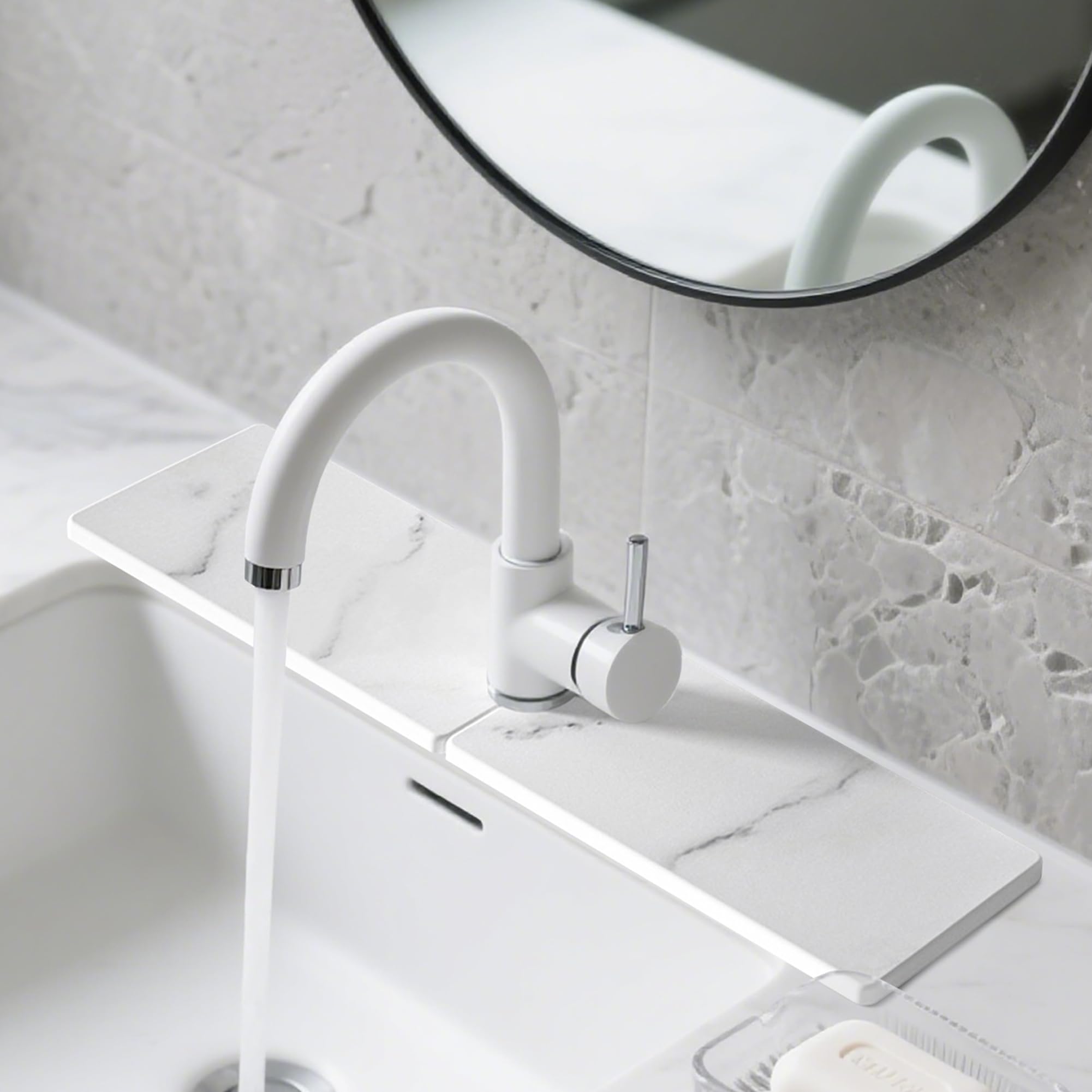 Photo 1 of **PLAIN NOT MARBLE**** Volminex Kitchen Sink Faucet Mat, Diatomaceous Earth Quick Dry Sink Splashback Drying Mat, Kitchen Faucet Super Absorbent Mat, Quick-Drying Water Absorbing Stone Tray (Marble, 23.6" x 3.9")